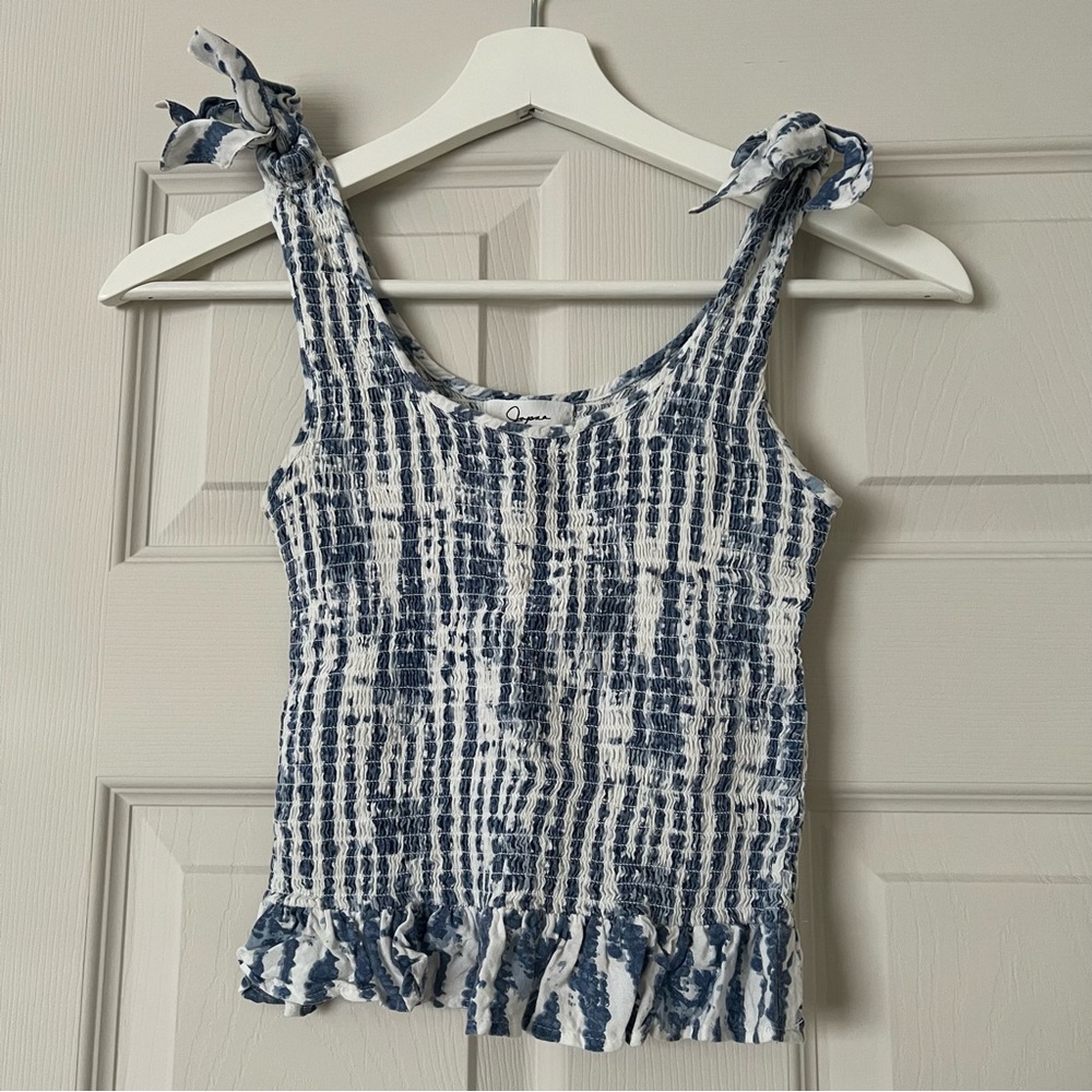 Japna Blue and White Smocked Tank Top Size X-Small